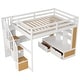 preview thumbnail 8 of 16, Full Size Loft Bed with Desk and Shelves, 2 Built-in Drawers, Storage Staircase, White and Natural