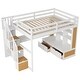 preview thumbnail 8 of 11, Natural+White Full Solid Wood Loft Bed with Desk & Drawers