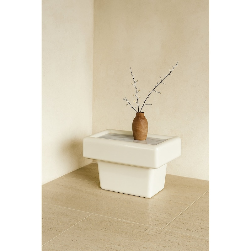 Gattis Home High Glossy Marble End Table - Cream