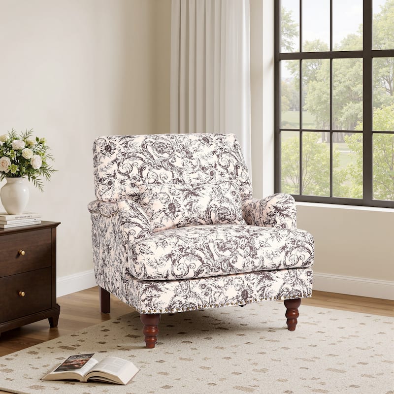 Mid Century Chenille Upholstered Accent Chair with Nailhead Trim - Rococo Plum - Chenille