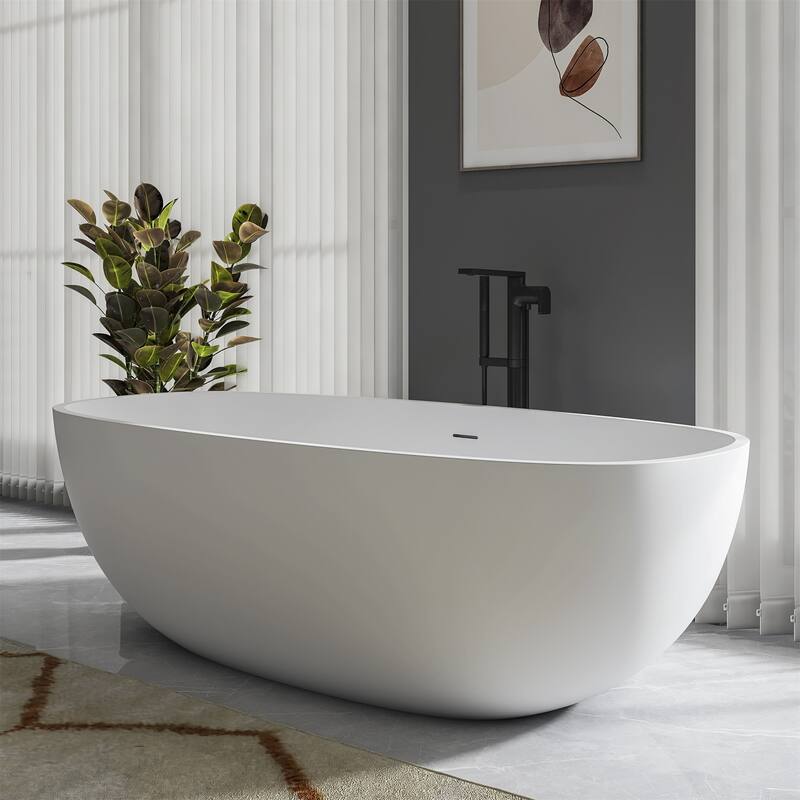 71 Inch Freestanding Solid Surface Soaking Bathtub For Bathroom - Matte White