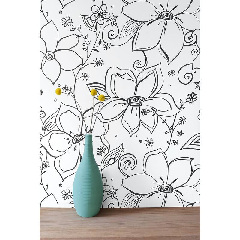 NextWall Linework Floral Peel and Stick Removable Wallpaper