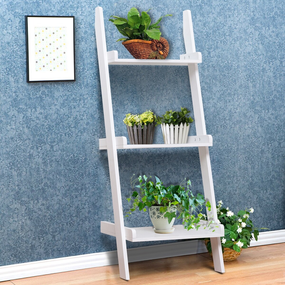 Shop Gymax 3 Tier Book Shelf Leaning Wall Ladder Storage Rack
