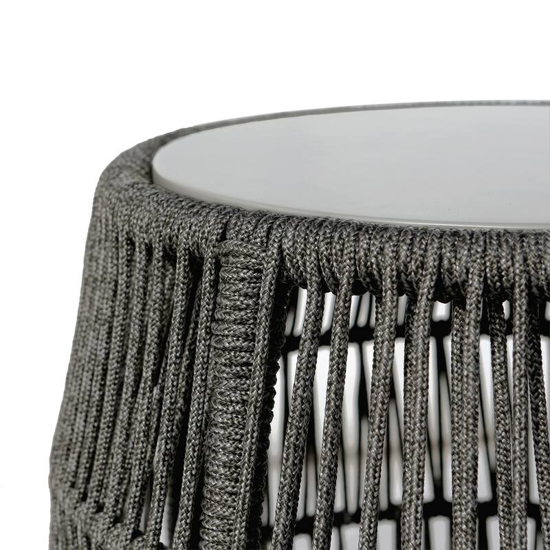 Emory Modern Rope and Stone Indoor Outdoor Garden Stool Side Table