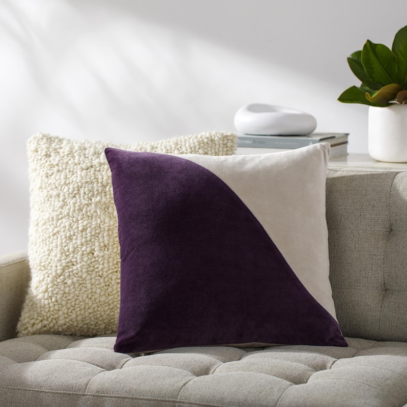 Artistic Weavers Deveron Cotton Velvet Wave Throw Pillow - 20x20 Ploy Insert - Eggplant