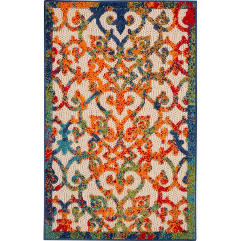Nourison Aloha Transitional Scroll Indoor/Outdoor Damask Rug