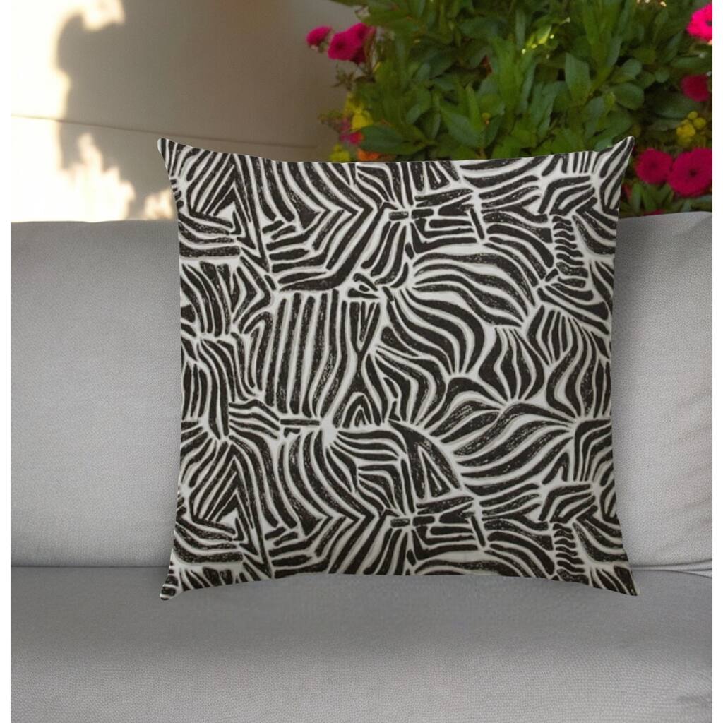 20" Black and Gray Indoor Outdoor Throw Pillow Cover
