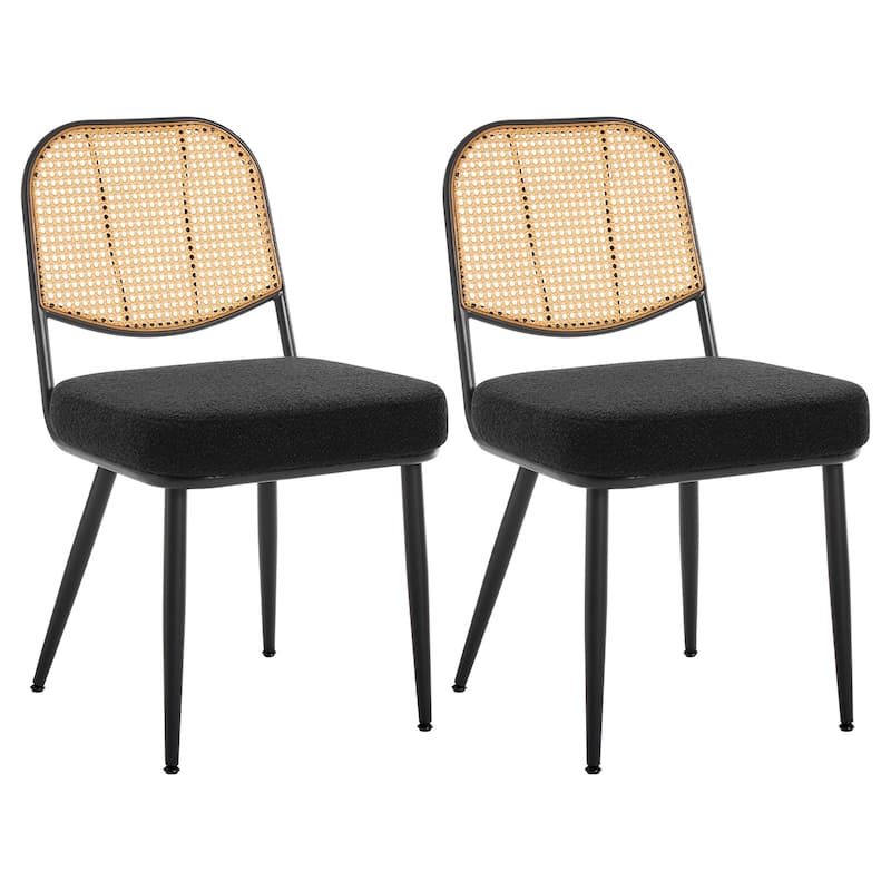 Upholstered Rattan Dining Chairs Set of 2 Side Chair - 33.86"H x 18.9"W x 22.83"D