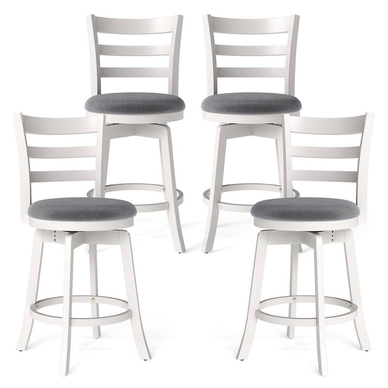 Gymax 25'' Swivel Counter Barstools Set of 4 w/Backrest & Upholstered - Counter Height - White - Set of 4