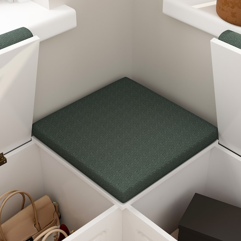 White & Green L-Shaped Storage Bench: Stylish Seating with Hidden Storage