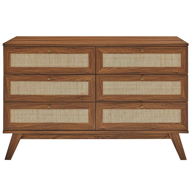 Soma 6-Drawer Dresser with Rattan Weave Fronts and Wood Grain Finish
