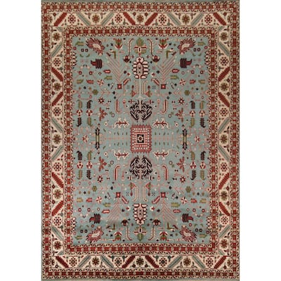 Light Blue & Ivory Oushak Indian Large Rug Hand-Knotted Wool Carpet - 11'11"x 14'3"