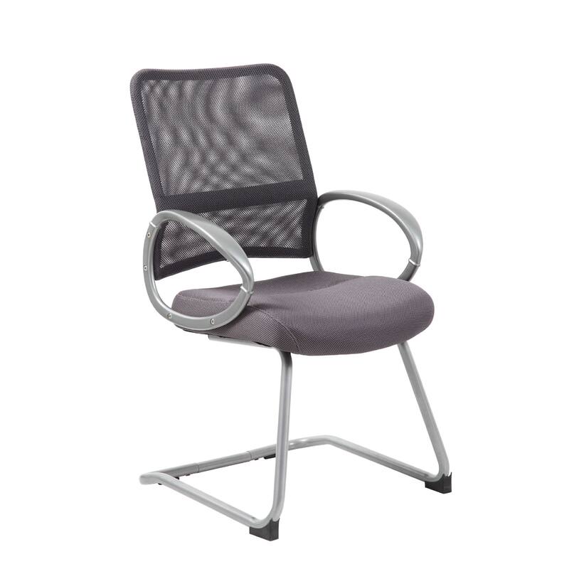 Toi Guest Armchair, Charcoal Gray Mesh, Pewter Cantilever Frame