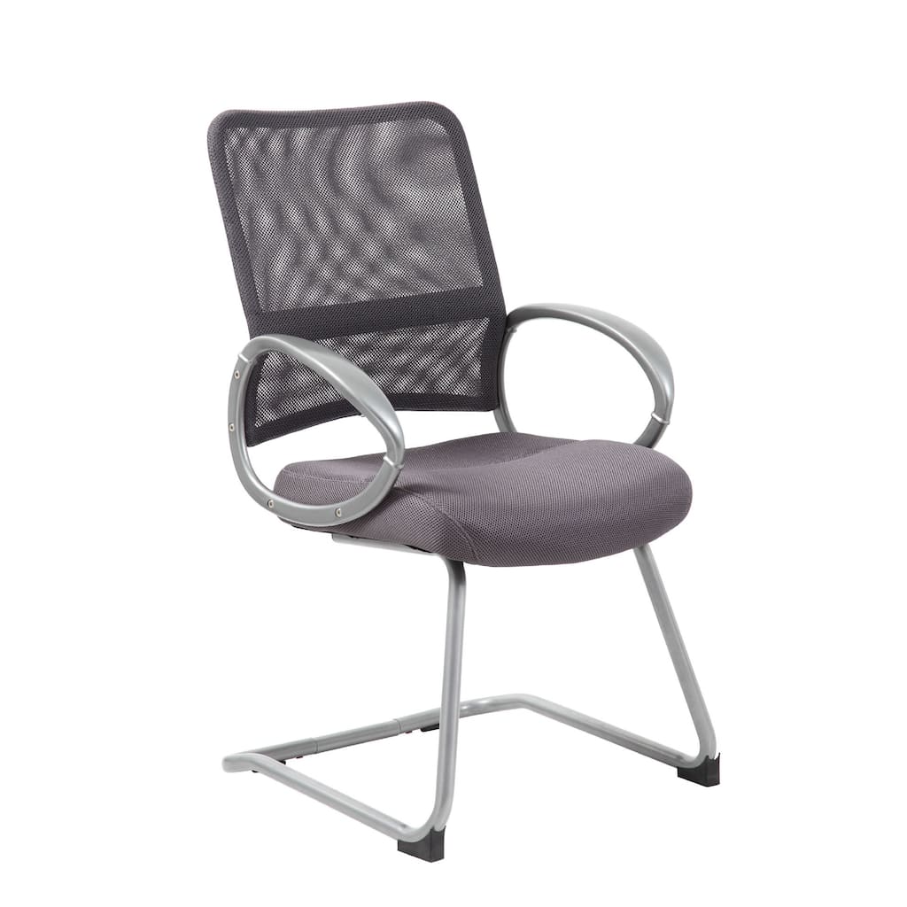 Toi Guest Armchair, Charcoal Gray Mesh, Pewter Cantilever Frame