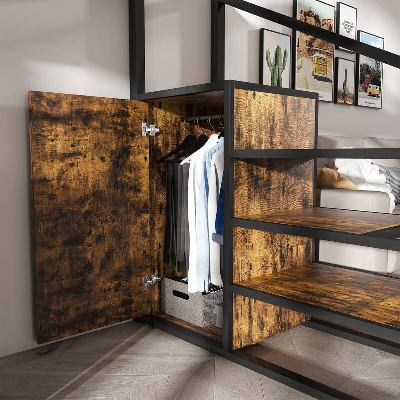 Full-Size Loft Bed with Desk, Wardrobe, and Charging Station - Space-Saving Design for Small Spaces
