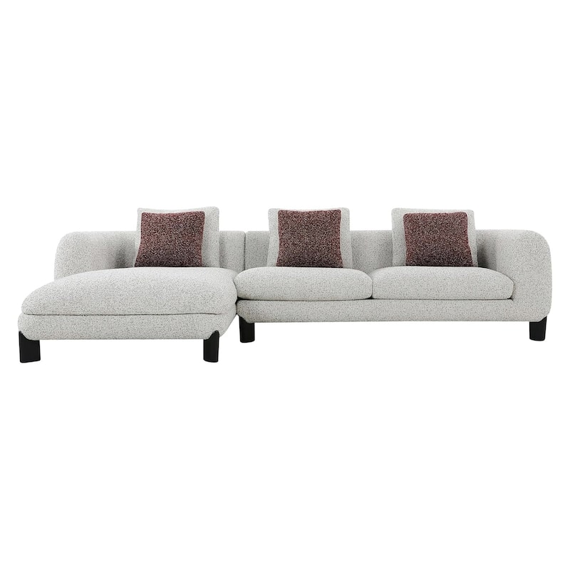 Tweed Upholstered Sectional Sofa with 3 Pillows in Beige and Maroon - Maroon/Beige - Left Facing