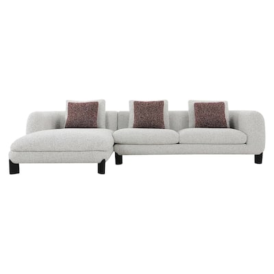 Tweed Upholstered Sectional Sofa with 3 Pillows in Beige and Maroon