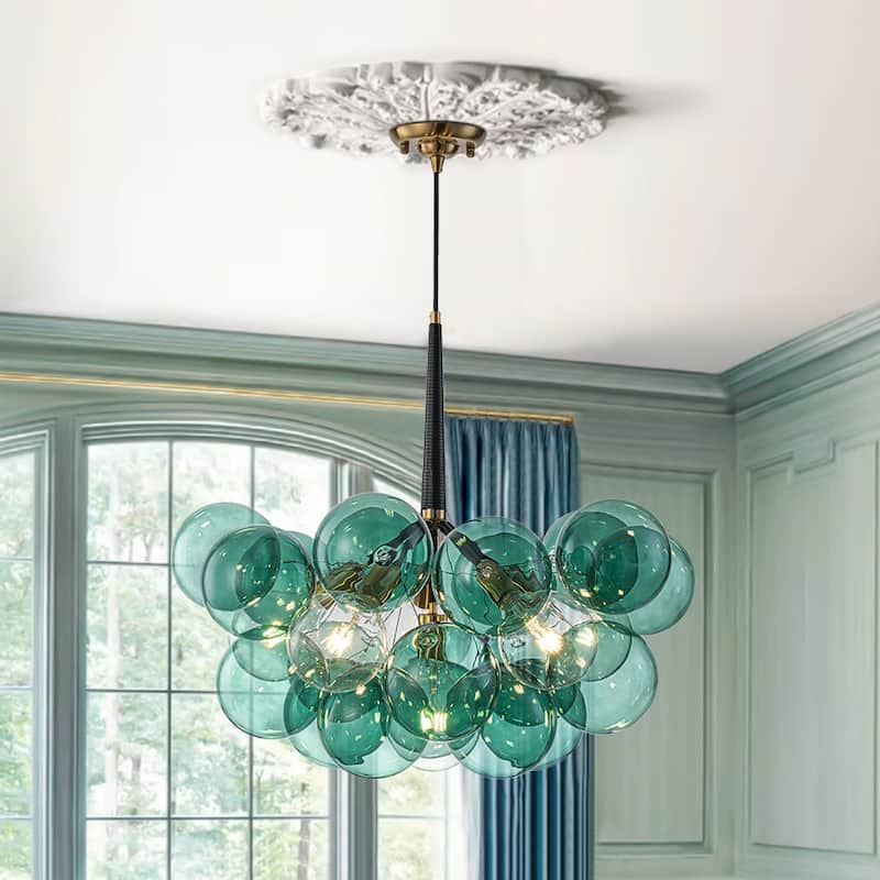 Glam Art Deco Cluster Glass Globe Green Bubble Chandelier
