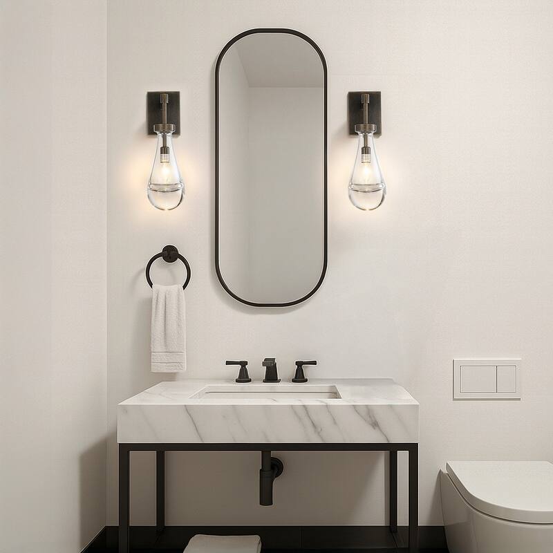 1-Light W5" Farmhouse Raindrop Glass Bronze / Brush Black Nickel Wall Light Rustic Teardrop Bathrooom Vanity Ligh - W5''