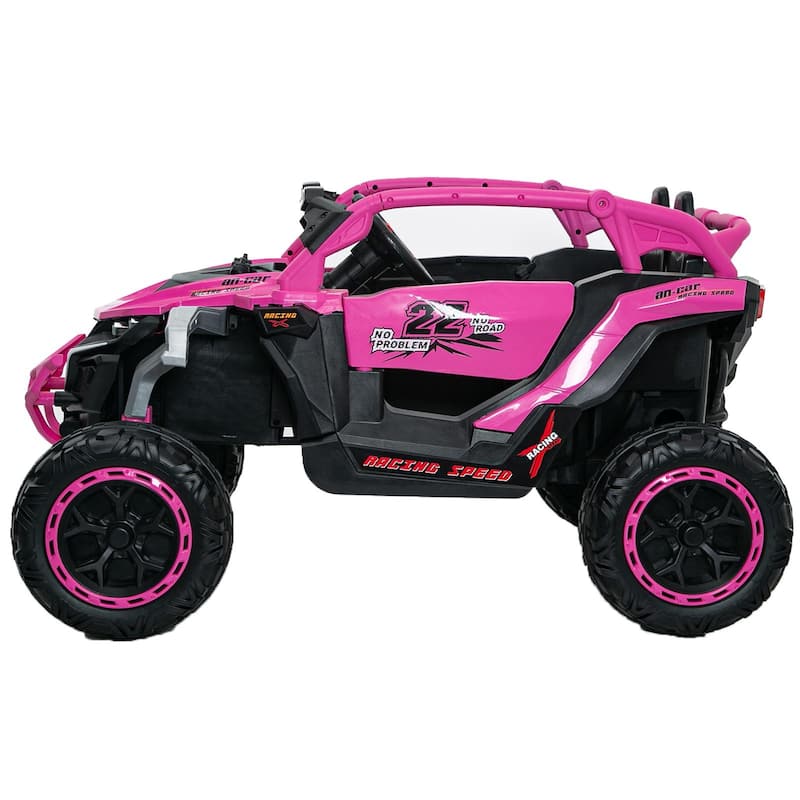 12V 2-Seater Kids Electric UTV Ride-On for Ages 3-6, Magenta with Remote Control & Music - Pink