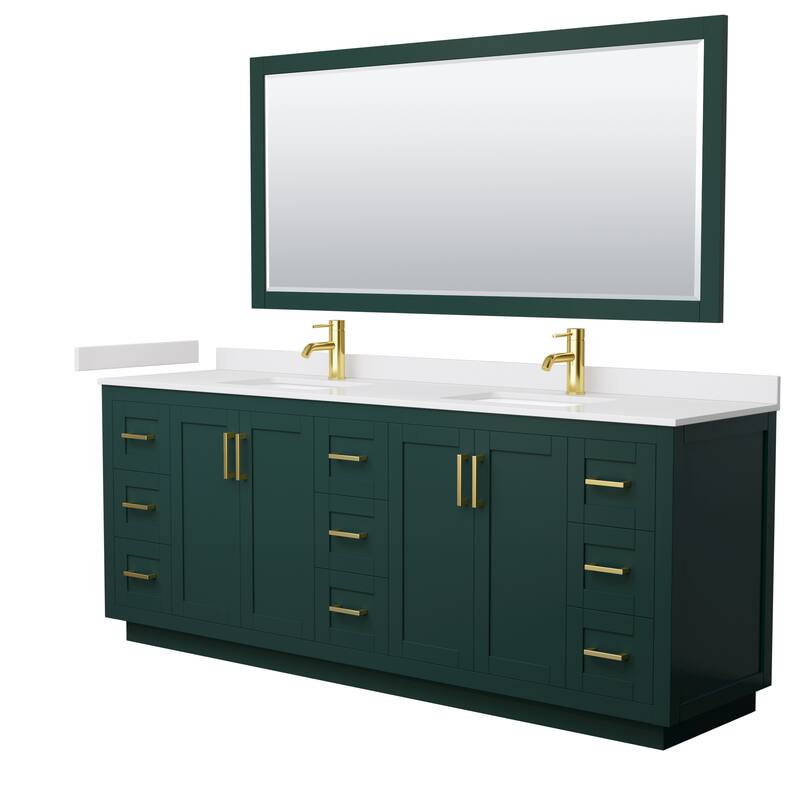 Miranda Double Vanity Set, Cultured Marble Top, 70-Inch Mirror - 84-Inch Double - Green, Gold Trim, White Cultured Marble Top