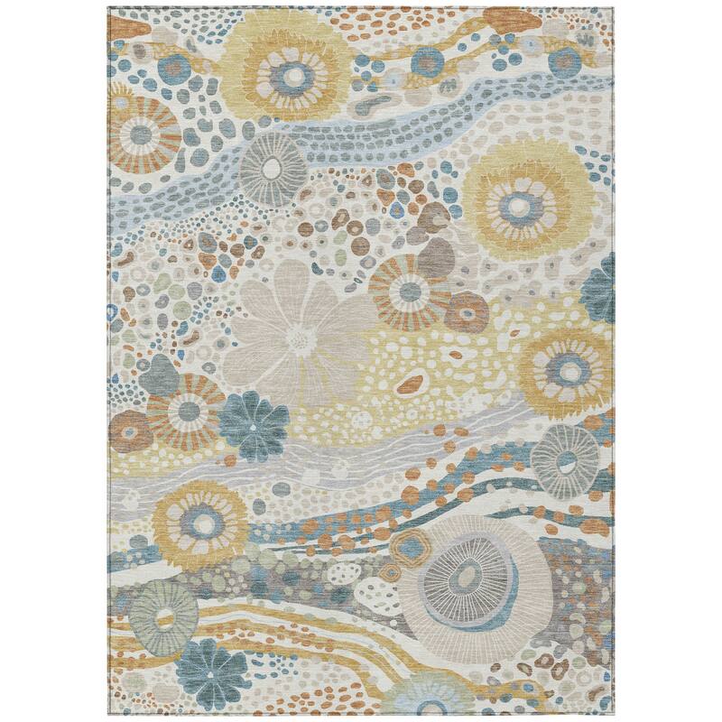 Machine Washable Indoor/ Outdoor Whimsy Floral Chantille Rug