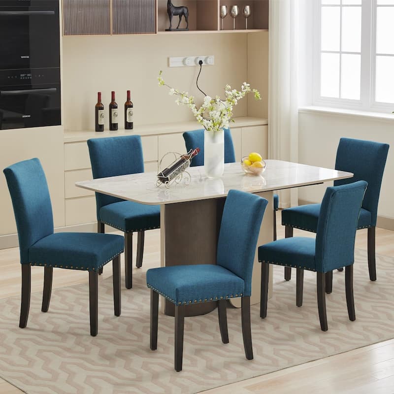 Upholstered Dining Chairs Set of 2, Fabric Parsons Dining Room Chair with Nailhead Trim and Sturdy Wood Legs