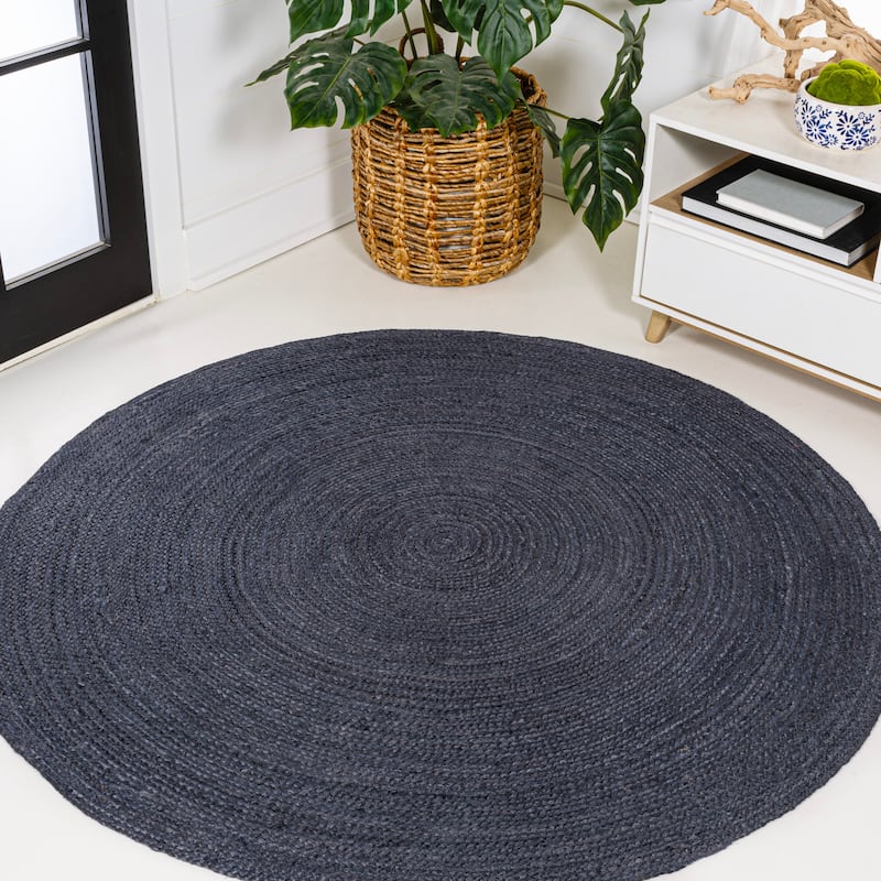 JONATHAN Y Abyss Braided Coastal Cottage Round Jute Area Rug - 4' Round - Navy