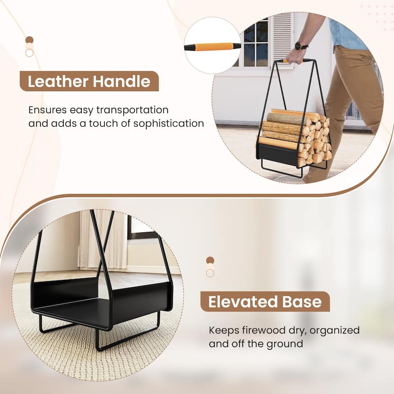 Gymax Firewood Storage Rack w/Handle Square Rack for Pit Stove