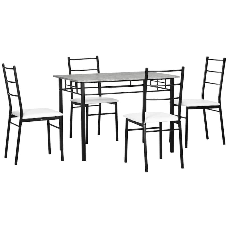 HOMCOM Kitchen Table and Chairs for 4, Modern Dining Table Set with Padded Sponge Cushion Chairs and Marble Textures