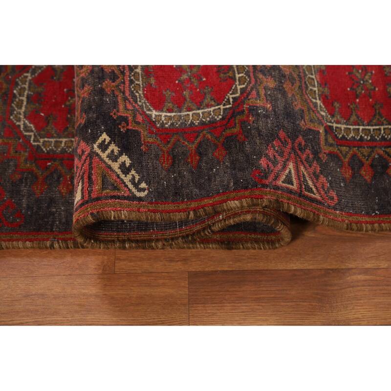 Distressed Geometric Balouch Persian Area Rug Handmade Wool Carpet - 3'6" x 6'9"