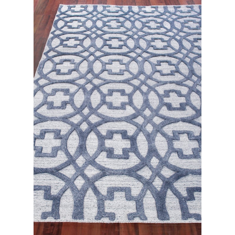 EXQUISITE RUGS Windsor Handloomed Wool/Bamboo Silk Dark Blue/Grey Area