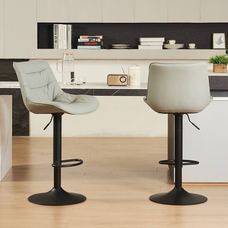 Adjustable Bar Stools Set of 2 Faux Leather Swivel Bar Chairs