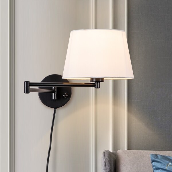 2 Pack Black Swing Arm Wall Light Plug in with Linen Shade
