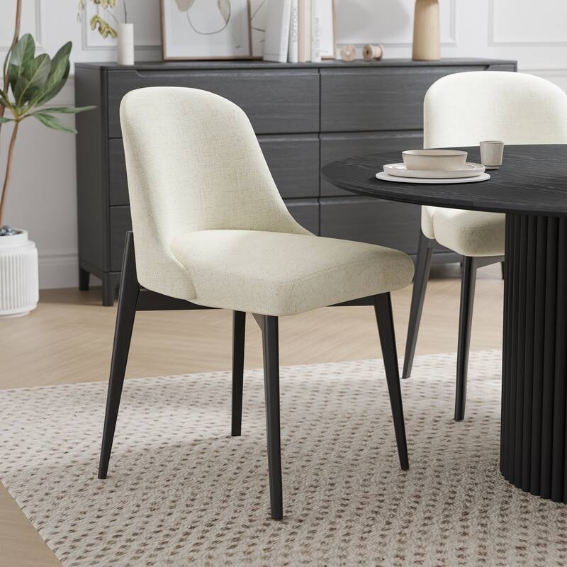2Pcs Dining Chairs Modern Fabric Upholstered Kitchen Side Chairs with Natural Wood Legs Comfy Armless Side Chair