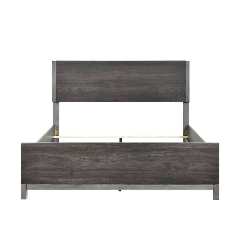 Full Size Wood Panel Bed with Antique Silver Accents