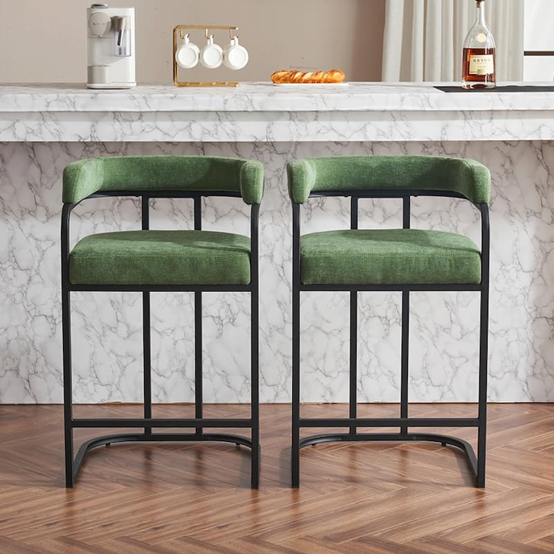 Modern Chenille Bar Stools Set of 2, Upholstered Counter Height Chairs