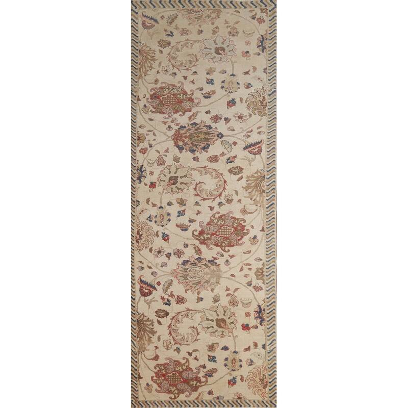 Hand Knotted Oriental 100% Wool Carpet Traditional All-Over Beige & Ivories Tabriz Runner Rug - 11' 1'' X 3' 3''