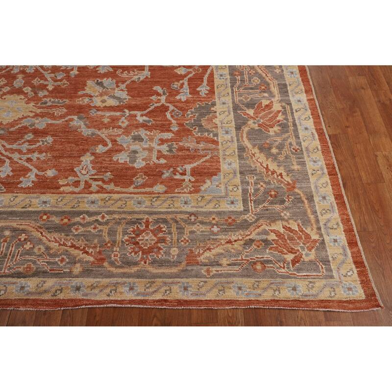 Orange Oushak Vegetable Dye Area Rug Handmade Wool Carpet - 9'3"x 11'11"
