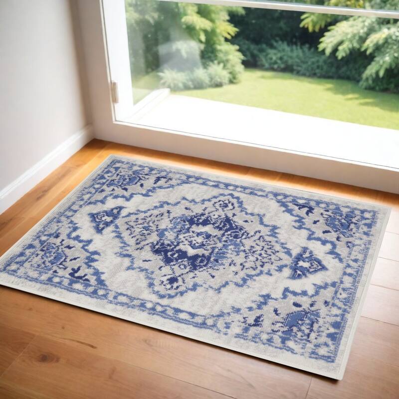 Power Loomed Floral Stain Resistant Area Rug - 36' X '24' X '0.39 - 36' X '24' X '0.39 - Oxford Blue - Rectangle
