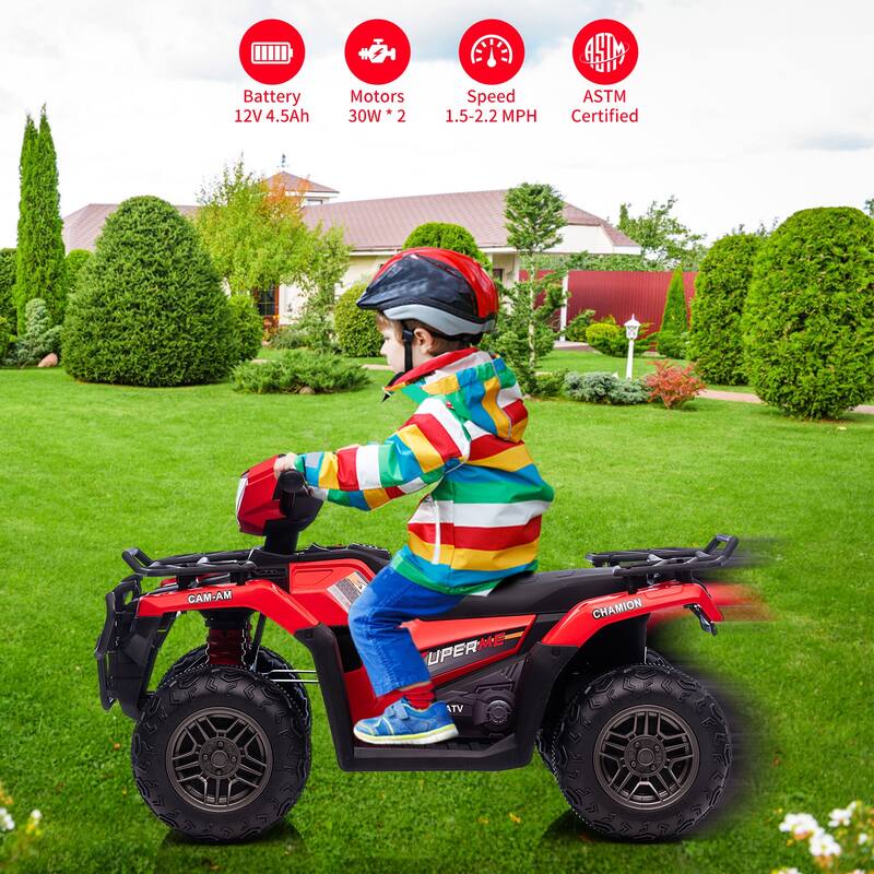 12V Kids Ride on ATV, Battery-Operated Car, Dual Speed Adjustment 1.5-2.2mph for Toddlers