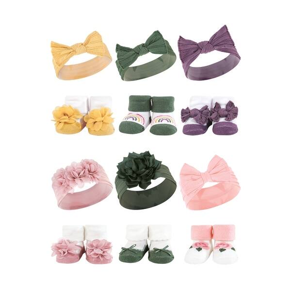slide 1 of 1, Hudson Baby Infant Girl 12Pc Headband and Socks Giftset, Purple Green Yellow Pink Green, One Size Purple Green Yellow Pink Green - One Size