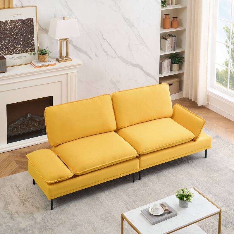 89-inch Yellow Polyester Blend Sofa for Apartment and Office