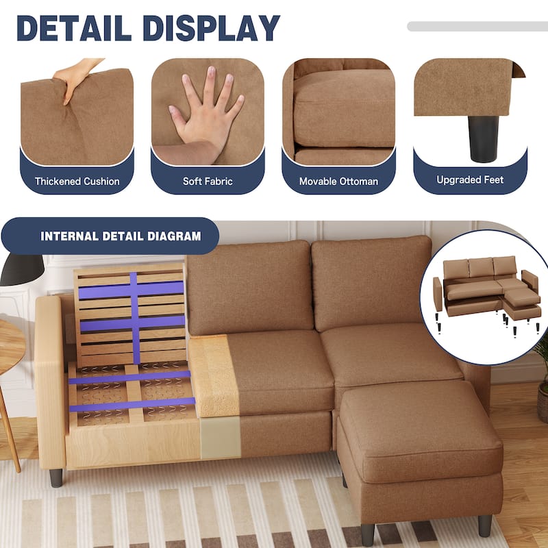 Futzca 74" Convertible Sectional Sofa Couch, Small L-Shaped Sofa