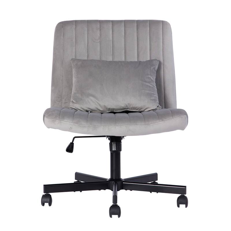 Velvet Criss Cross Armless Office Chair with Wheels - Versatile for Home Office, Meditation & Makeup - Light Slate Grey