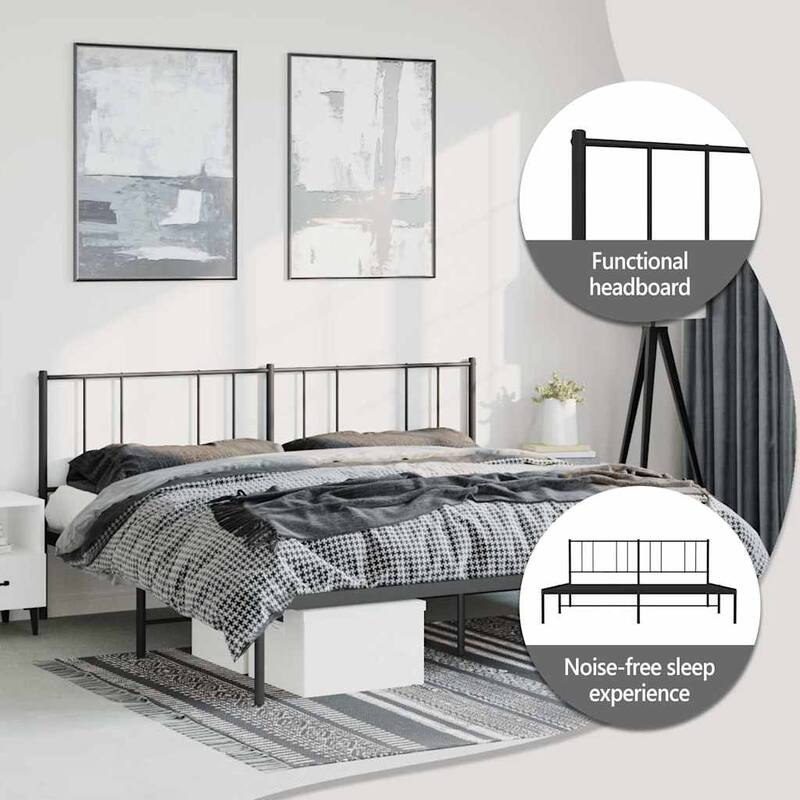 vidaXL Metal Bed Frame with Headboard, No Mattress