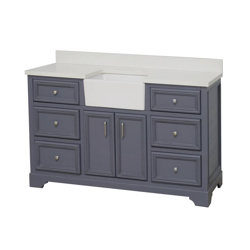 KitchenBathCollection Zelda 60" Single Farmhouse Vanity with Quartz Top