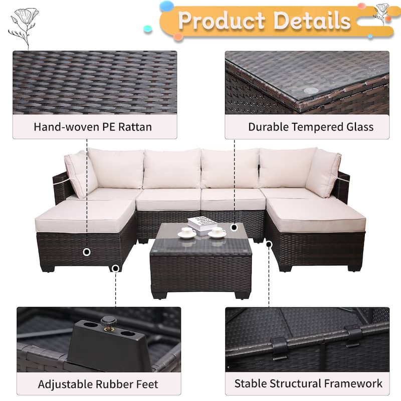 PE Rattan Wicker Garden Patio Furniture Set (7 Pieces)