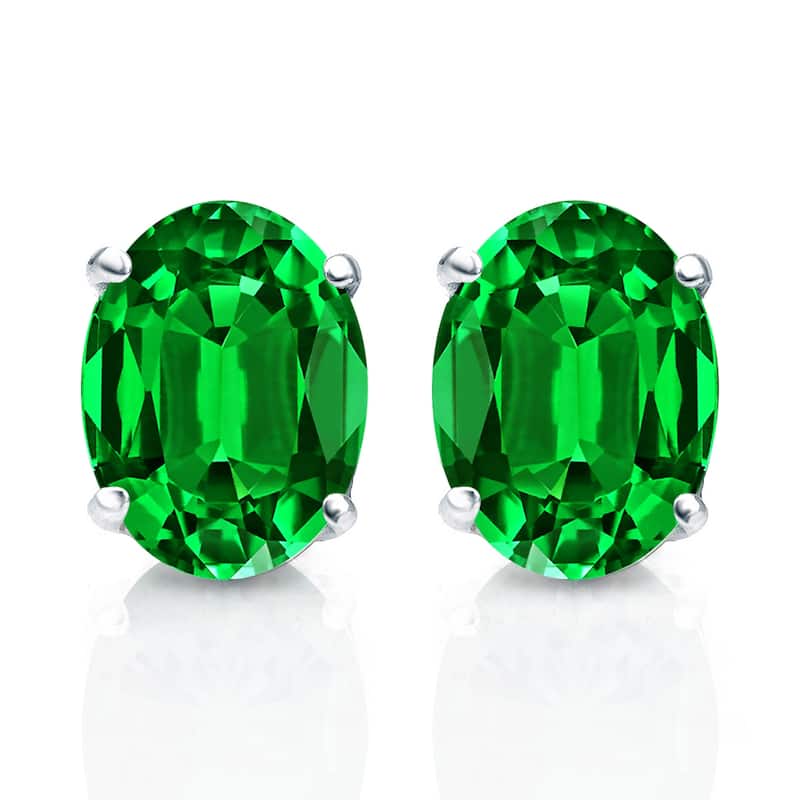 Auriya 14k Gold Lab Grown Gemstone Green Emerald Stud Earrings Oval 0.25 to 5.00 ct. tw. 4-Prong Basket Push-Back