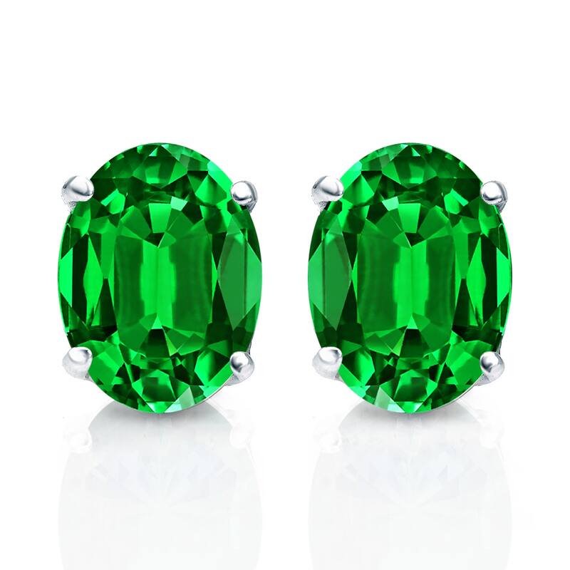 Auriya 14k Gold Lab Grown Gemstone Green Emerald Stud Earrings Oval 0.25 to 5.00 ct. tw. 4-Prong Basket Screw-Back